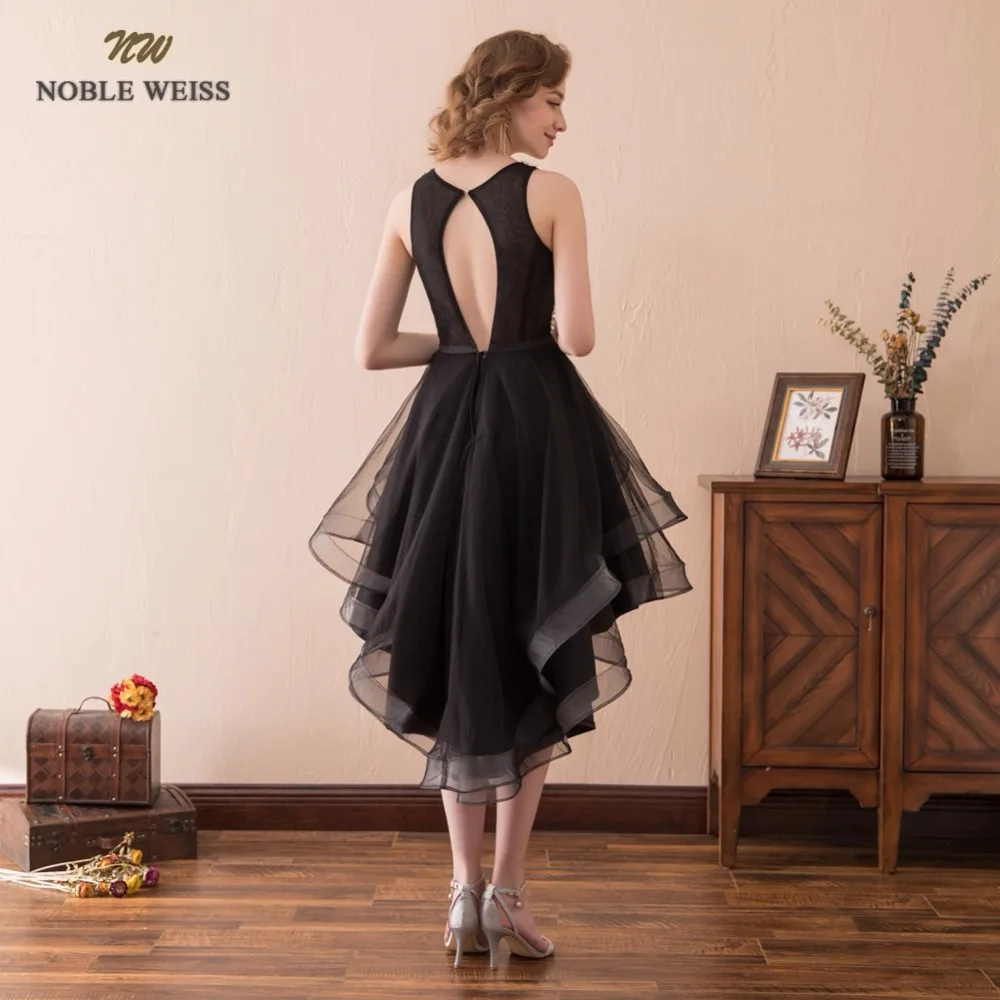 NOBLE WEISS Черное короткое платье для выпускного Расшитое бисером короткое спереди длинное сзади подростковое школьное платье для выпускного вечера сексуальное Тюлевое платье для особых случаев