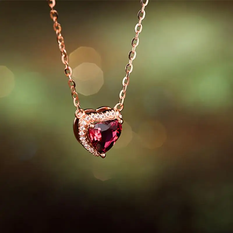 Heart Shape Red Stone Pendant Necklaces Women Valentine Stone Pendants