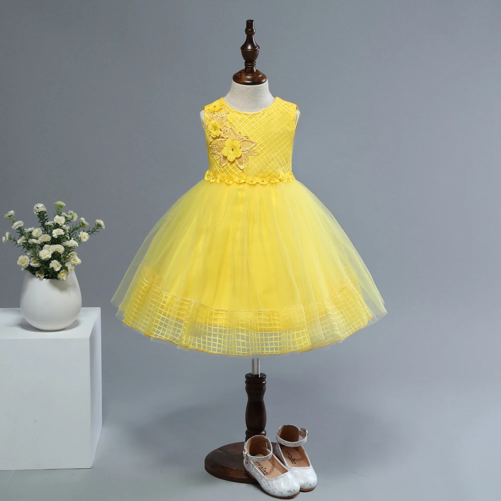 

Flower Girl Dress 2019 New Girls Pearls Birthday Wedding Party Princess Dresses Kids White Tutu Mesh Costume Children Clothes