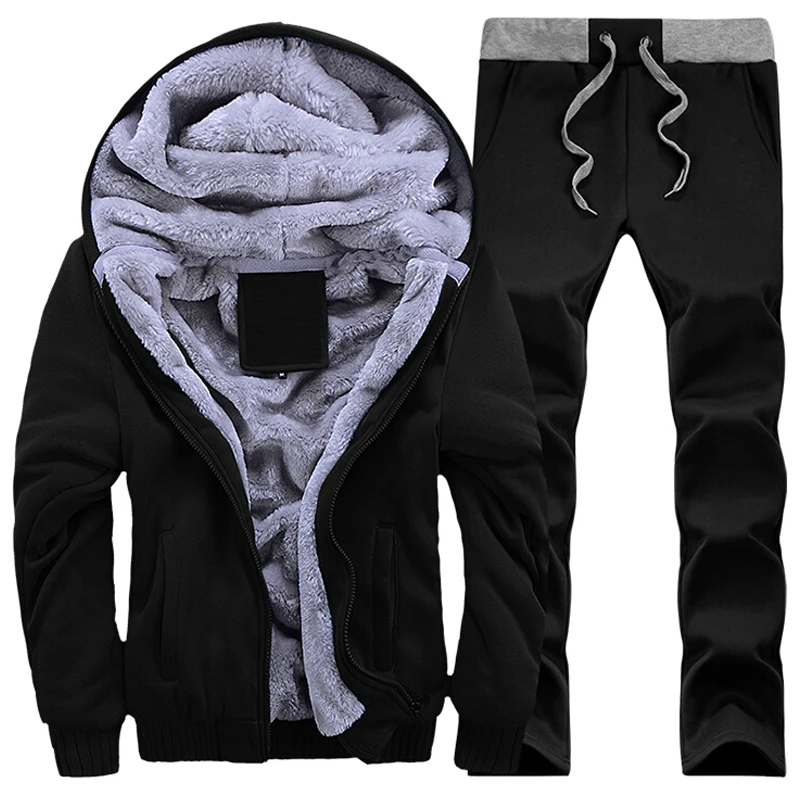 Men Tracksuit Set Men's Casual fleece Warm Winter Jacket+pants suit Men ...