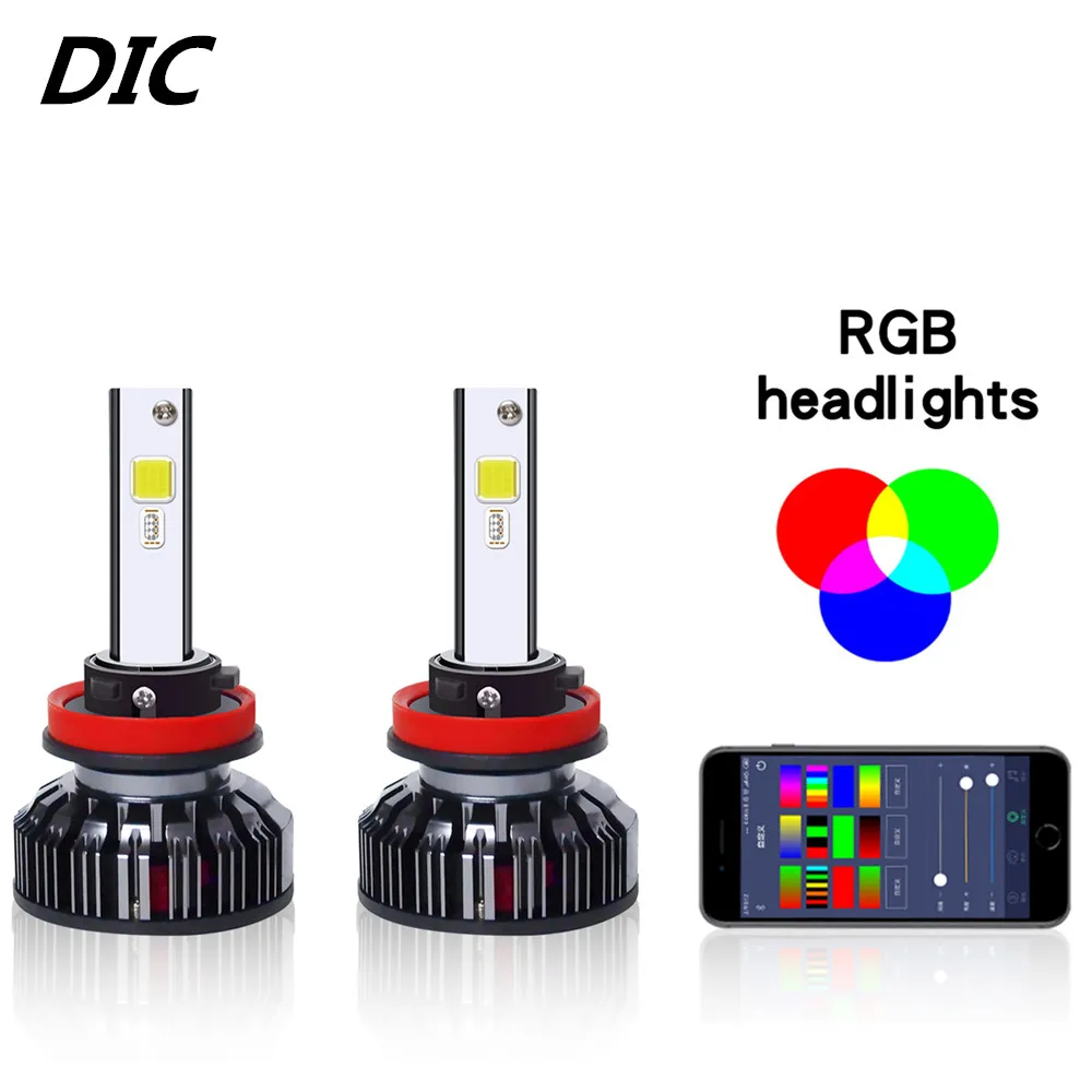 DIC светодиодный H7 H1 фары RGB голос/APP/Bluetooth Управление H4 H13 H3 9005 9006 H11/H8 9012 880 9004 9007 углеродное волокно ремонт яркие противотуманные фары