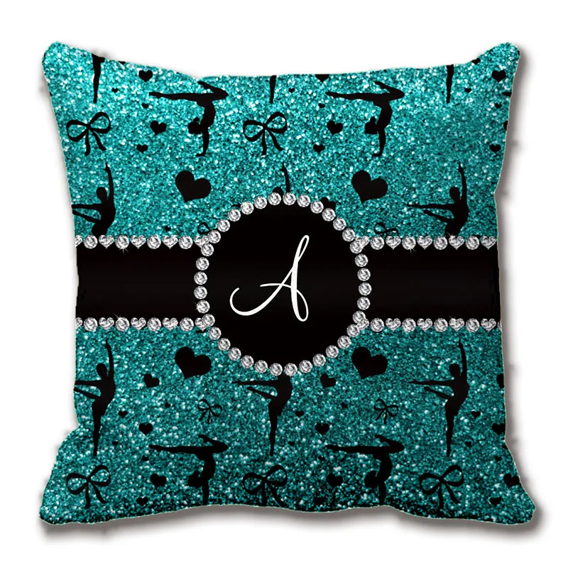 

Monogram Bright Aqua Glitter Gymnastics Hearts Pillow Decorative Cushion Cover Pillow Case Customize Gift By Lvsure For Sofa