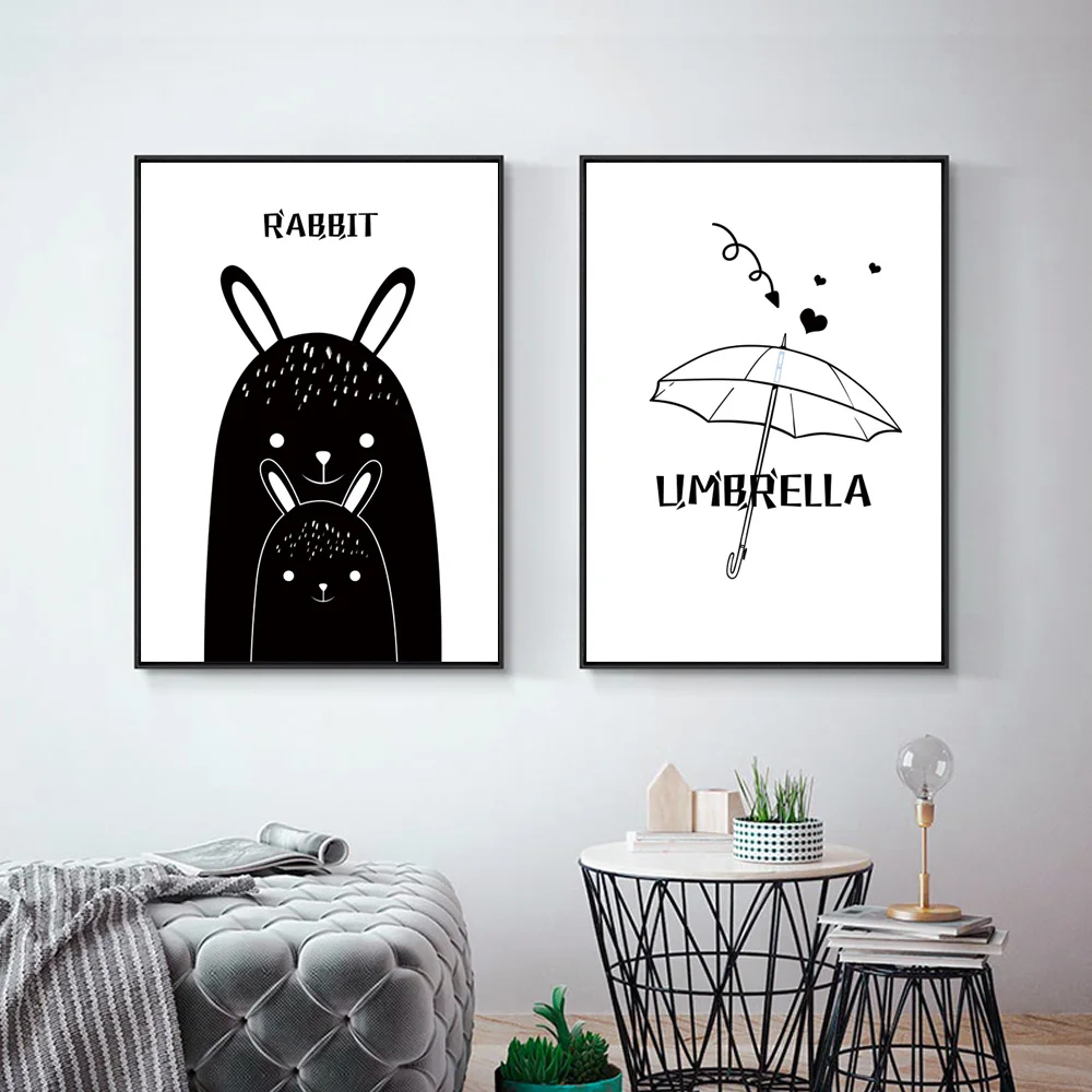 Rabbit Painting Baby Girl Nursery Wall Art Canvas Painting Nordic Posters And Prints Wall Pictures Baby Kids DecorUnframed