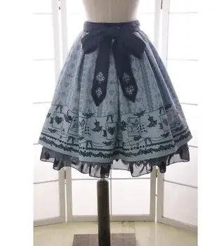 

Short A line Skirt for Women Winter Sweet Vintage Alice Pocker Card Printed Lolita Skirt with Lace Ruffles