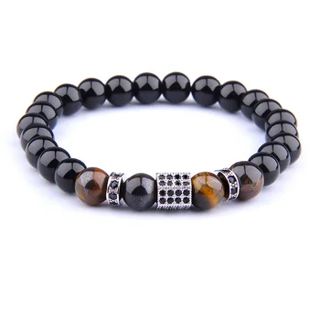 Bracelet Onyx Noir Et Oeil De Tigre