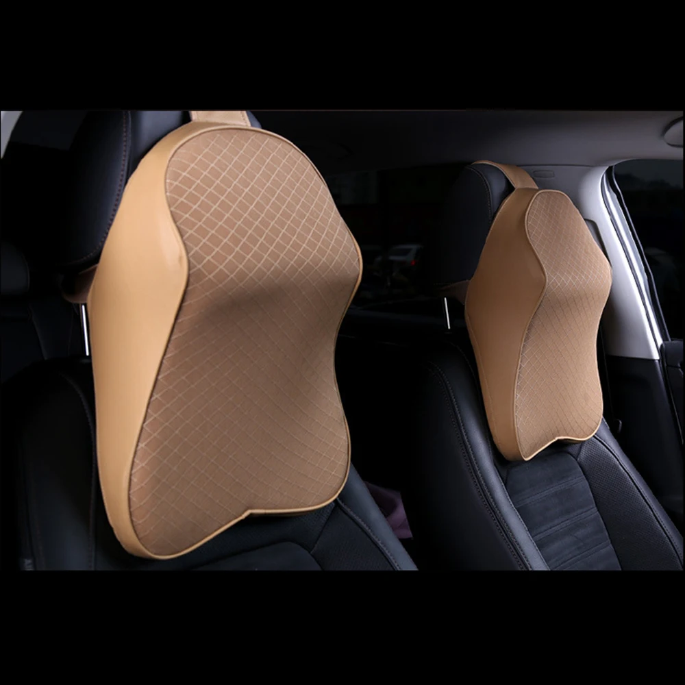 

Leather 3D Space Memory Neckrest Foam For Summer and Winter Soft Head Restraint Auto Headrest Neck Support
