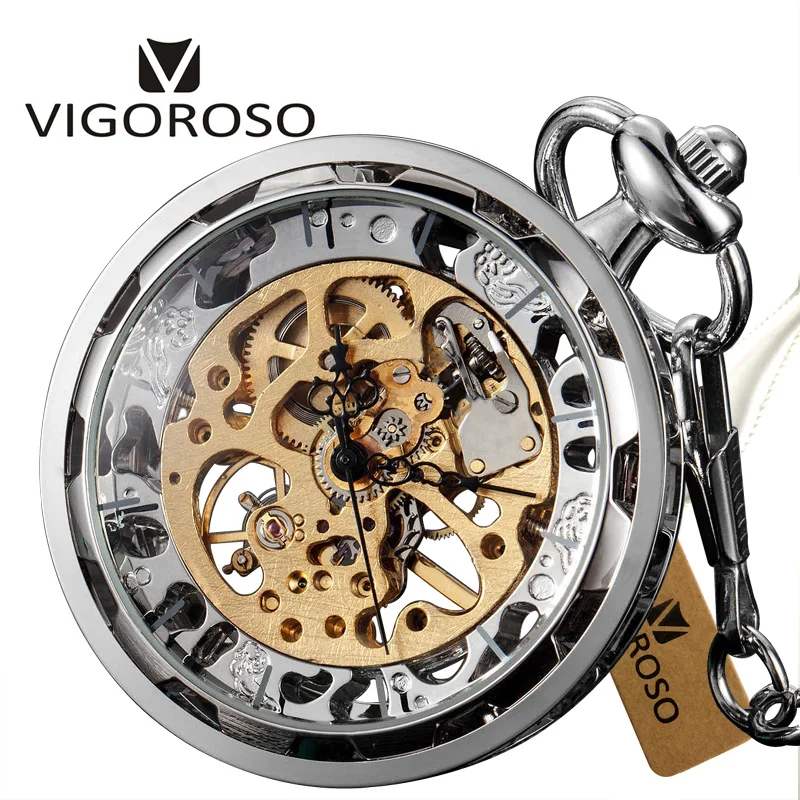 Серебристые стальные стимпанк Скелет механический карманные часы с открытым лицом ручной Ветер Модные подвесные часы мужские и женские подарки с цепочкой Fob