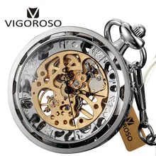 Серебристые стальные стимпанк Скелет механический карманные часы с открытым лицом ручной Ветер Модные подвесные часы мужские и женские подарки с цепочкой Fob