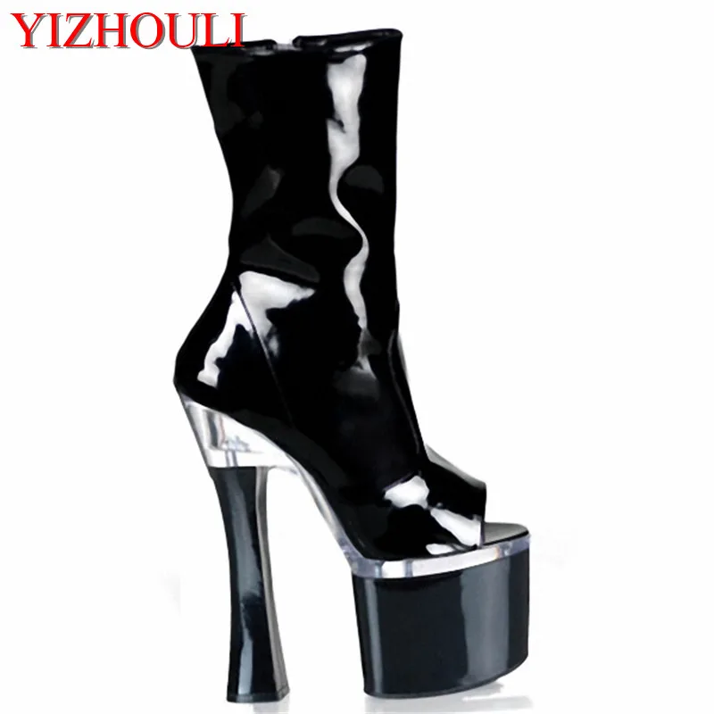 

Newest Sexy Cool 18cm Ultra thick High Heels Women Boots ,Fashion Pu leather Peep toe Pumps Shoes, Women's Ankle boots,Black