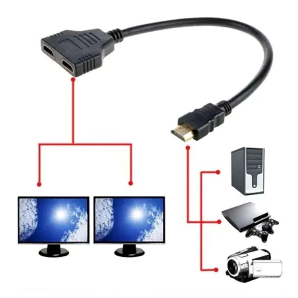 HDMI Male to Dual Female HDMI Cable Adapter Splitter Support 1080Pin