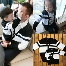 Parent-child spring tendrils 2016 black and white stripe cardigan outerwear mother and son child sweater