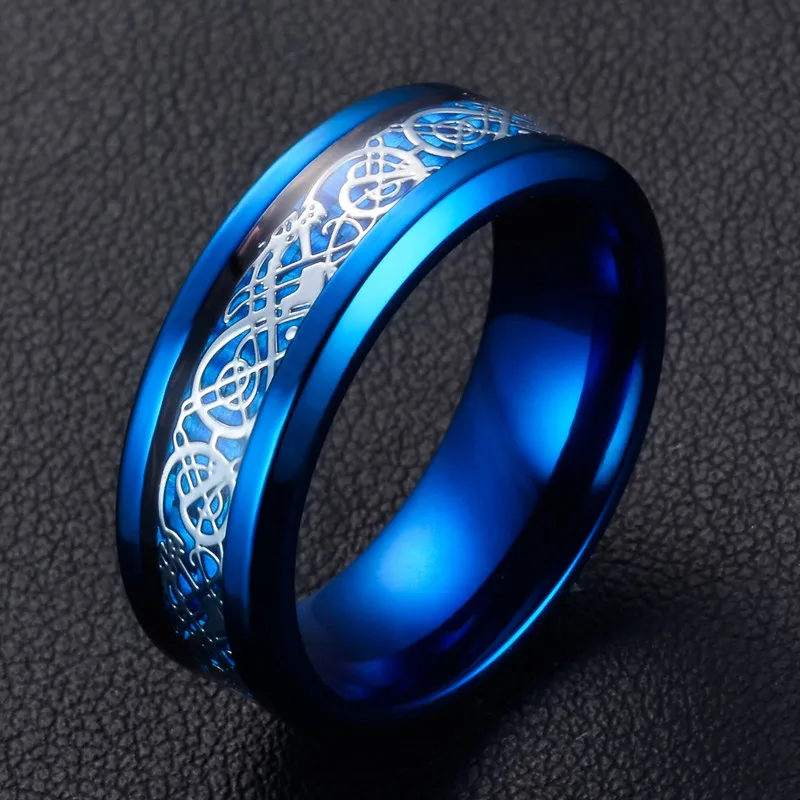 

8mm Personalize Carbon Fiber Ring For Man Dragon Stainless Steel Male Alliance Casual Customize Jewelry Band