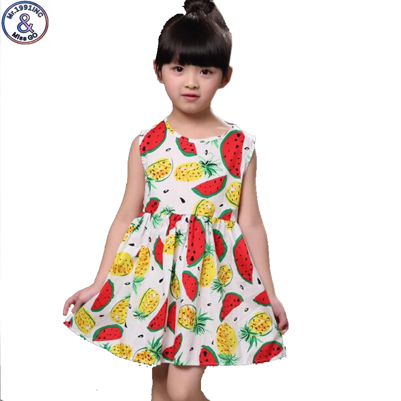 Mr 1991 Summer Girl Dress Sleeveless Watermelon pineapple printed Girl princess dress 3 10Y Casual Vestido