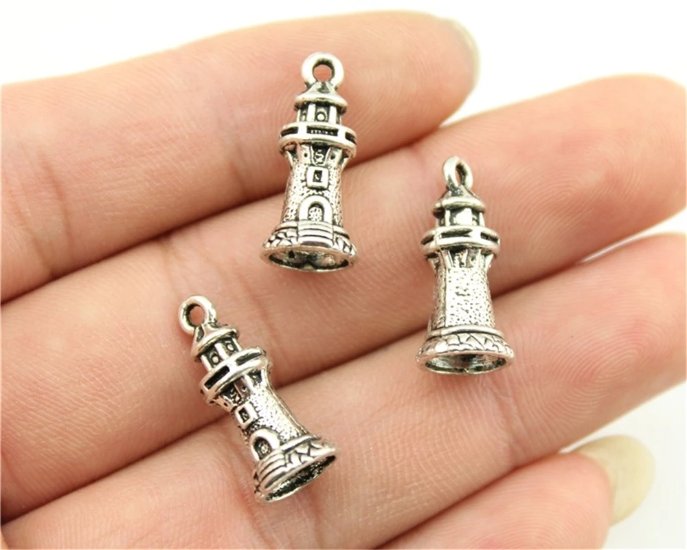 

WYSIWYG 8pcs 20x9mm Tower Watchtower Charm Pendants For Jewelry Making Antique Silver Lighthouse Pendants Charm Watchtower