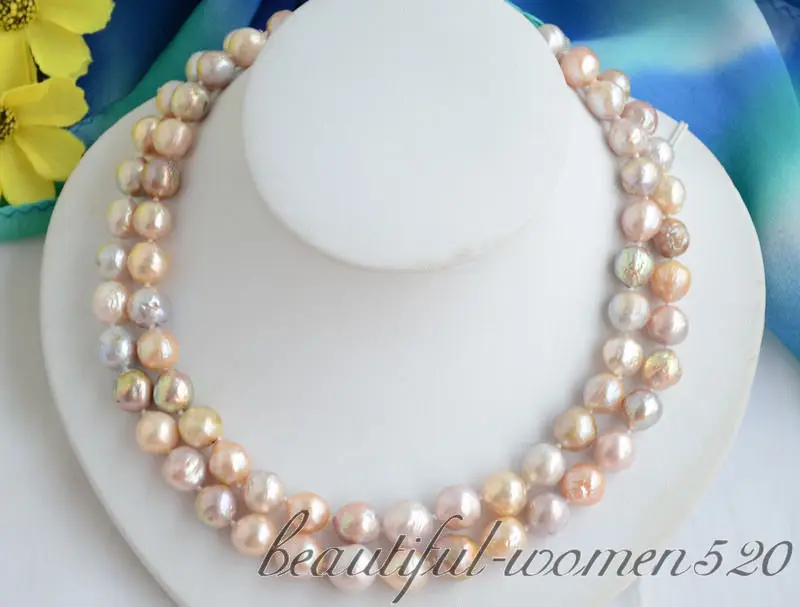 

Z6564 2strands 12mm PINK LAVENDER PEACOCK almost round Edison REBORN NECKLACE