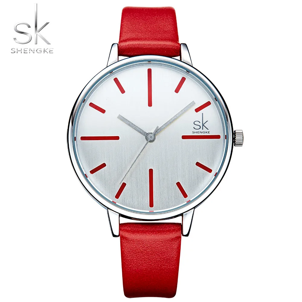 

Shengke 2018 Fashion Quartz Clock Women Watches Luxury Brand Red Leather Strap Ladies Watch Female's Clocks Relogio Feminino