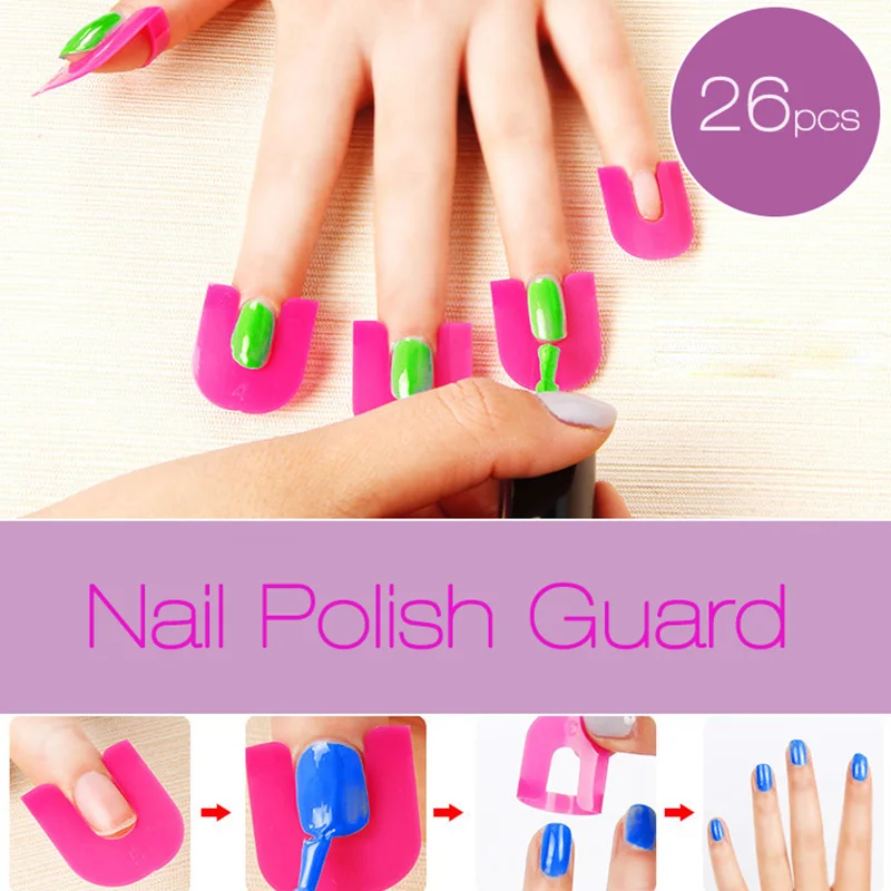 

26Pc Nail Polish Shield Clip French Nail Art Manicure Stickers Tips Finger Cover Protector Plastic Case Salon Tools Set 2016 New