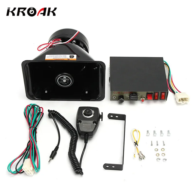 

KROAK 200W 9 Sound Loud Car Warning Alarm P olice Siren Horn Truck PA Speaker MIC Alarm System
