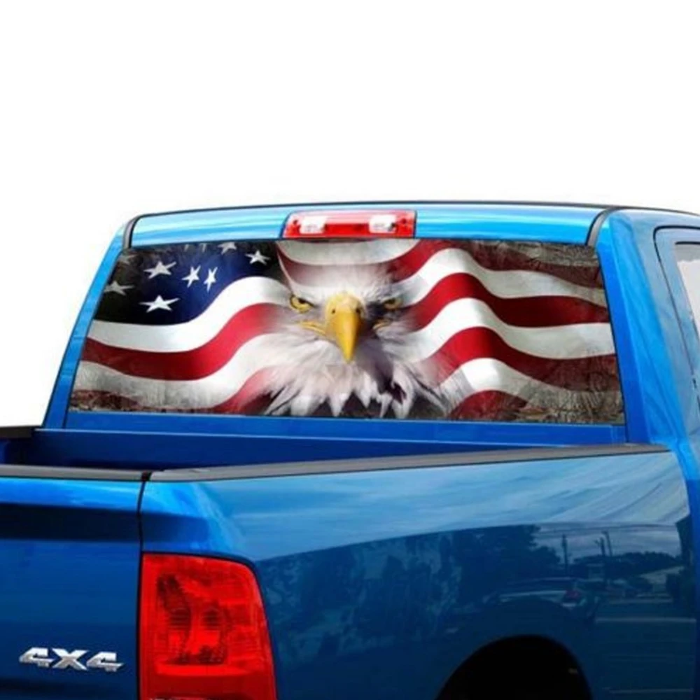 AMERICAN FLAG EAGLE PICK UP TRUCK BACK WINDOW GRAPHIC DECAL VINYL