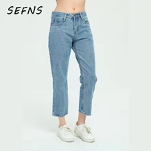 SEFNS винтажные джинсы с высокой талией, новые женские штаны, штаны длиной до лодыжки, свободные ковбойские штаны в стиле бойфренда, синие джинсовые штаны