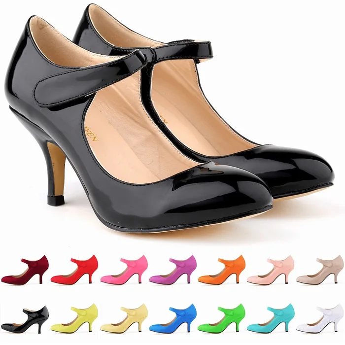 Fashion Candy Color Pointed Toe Med Heels Shallow Mouth Women Pumps OL Students Mary Janes Shoes Large Size 4-11 Free Shipping | Обувь