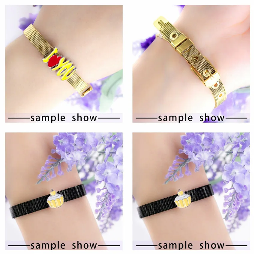 Bracelet Jewelry Stainless Steel Bracelet for Men Resin Mesh Armband Bangles Slide Charms for Jewelry Making Rose Black Blue Color Women Bracelet