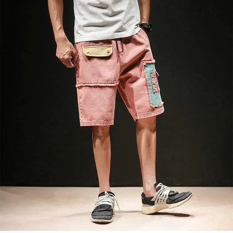 Летние мужские джинсовые шорты в стиле пэчворк с несколькими карманами, повседневные мужские шорты в стиле хип-хоп, уличные мужские военные шорты Карго