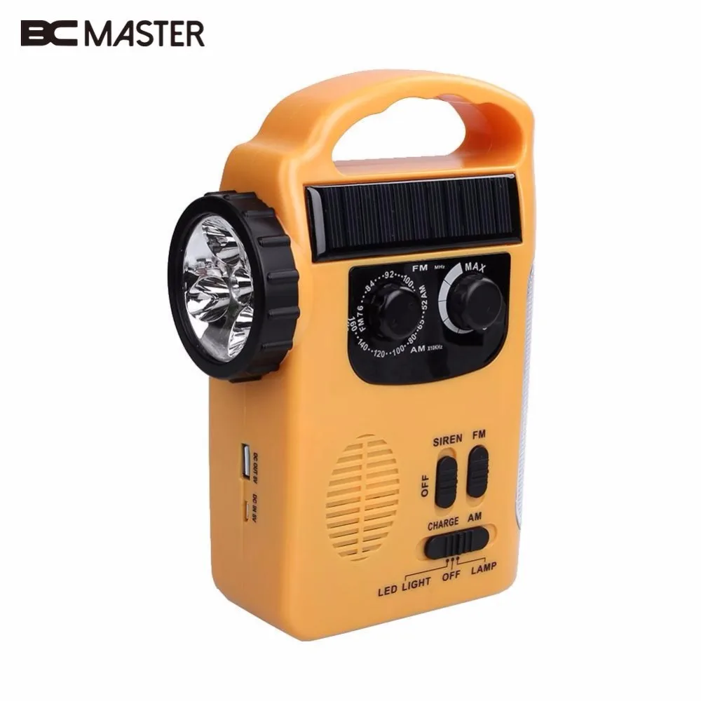 BCMaster AM/FM Radio support Solar Powered Wind Up Emergency LED