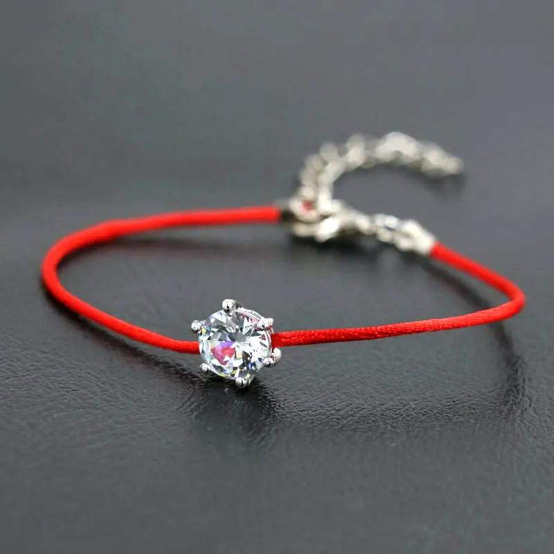BPPCCR Thin Red Rope Thread String Bracelets for Women Girls Silver Color Austrian Crystals AAA Zircon Lucky Charm Bracelet Pulsears bracelet jewelry