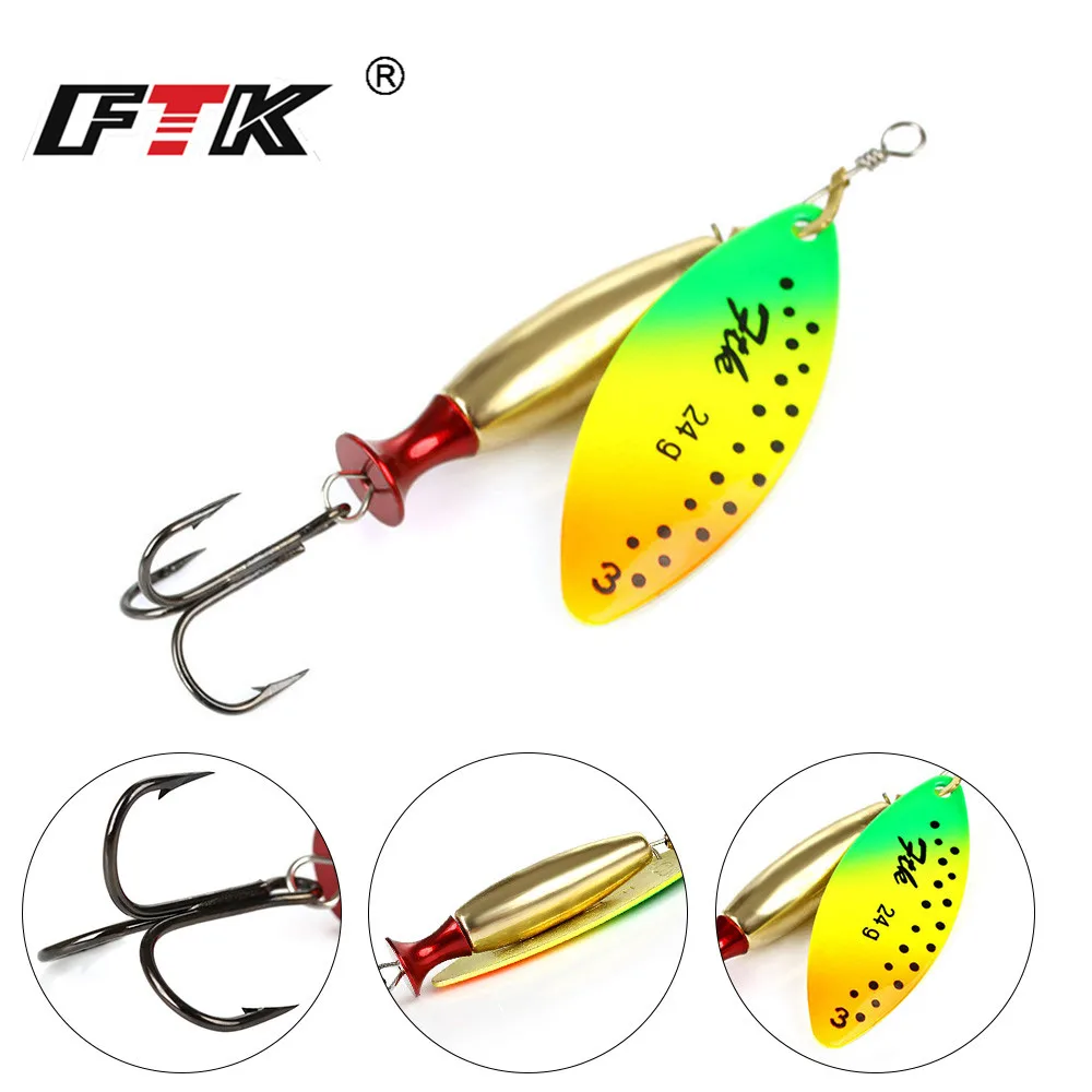 

FTK new 1PC Long Cast Size2-Size3 Fishing Lures Hook Spinner Spoon Lures With Treble Hooks