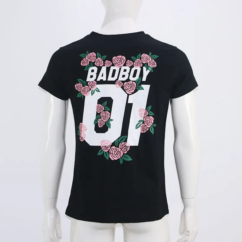 New Matching Couple Lover T Shirts Women 2018 Summer Fashion T-shirts Letter BAD GIRL BAD BOY 01 Flowers Print Tees for loved