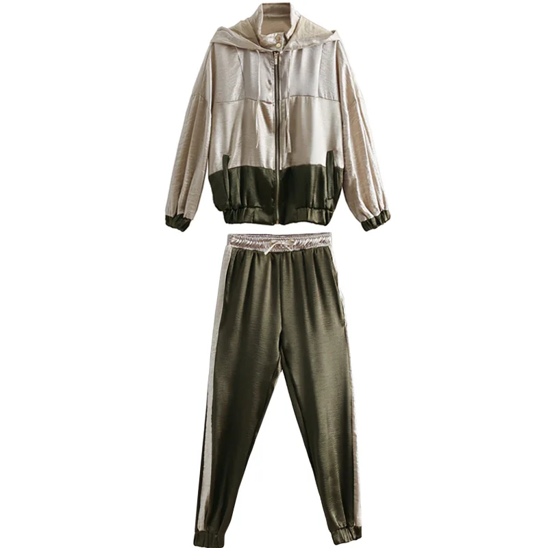 

Sports suit female spring and autumn new color matching jacket casual pants two-piece temperament fashion loose women's clothes