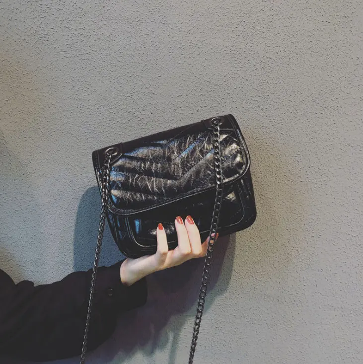 Nouveau Version Style Incliné Soleil Doux Cuir 2019 Ins Overfire Baitao Bagages Simple En Chaîne silvery Coréenne Chic Black Fille wWgzqXf4