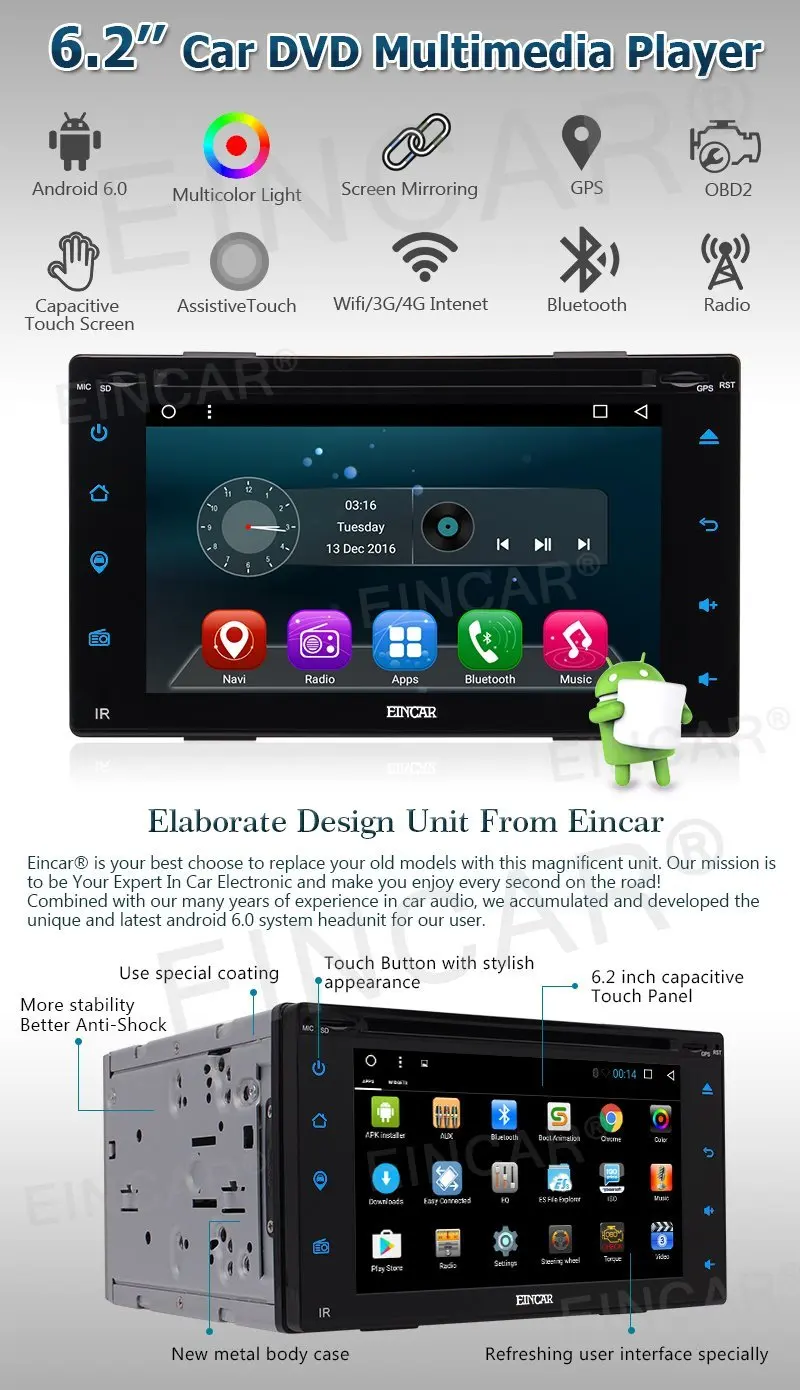 Бесплатная сзади Камера + Anroid 6.0 Автомобильный DVD палубе Авто Радио головное