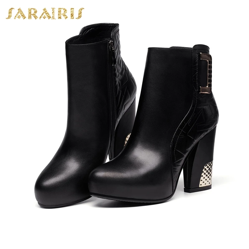 

DoraTasia best quality genuine leather high Heels ankle Boots Shoes fashion platform cow leather lady Boots Shoes Woman