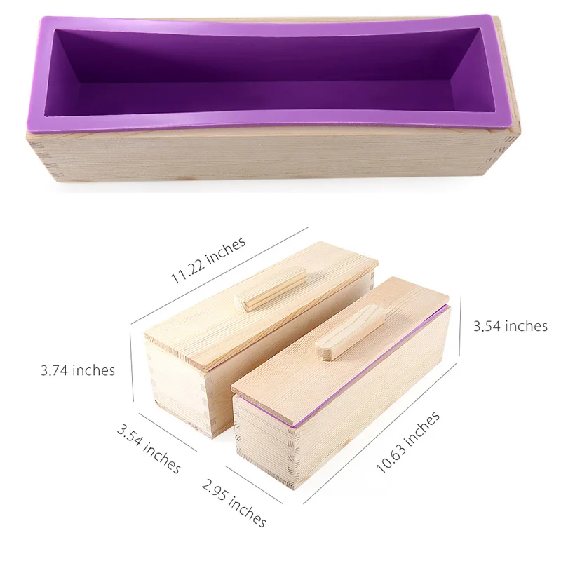 Rectangular Wooden Soap Mold with Silicone Liner and Cover Loaf Soap