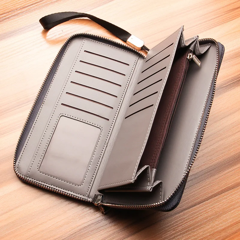 baellerry Long Canvas With Leather Men Wallets Phone Coin Pocket Credit Card Holder Male Purse Large Capacity Clutch Bag For Man 4
