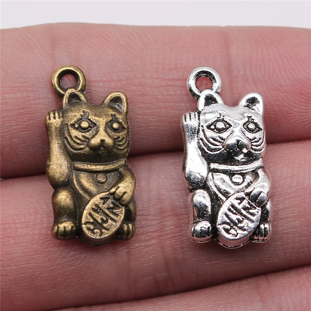 

WYSIWYG 4pcs 23x11mm Charm Lucky Cat To Attract Money Cat Charms For Attracting Money Antique Silver Chinese Lucky Cat Charms