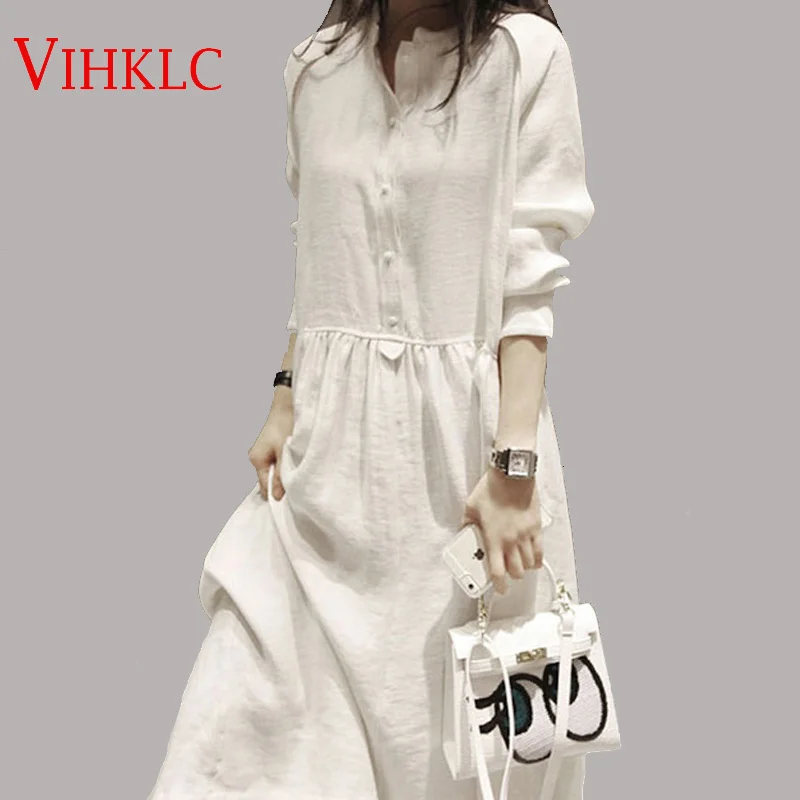 

2016 Spring Summer Cotton Linen Dress Plus Size Long Sleeved Women Dress High Low Hem Dress Party Dresses White Dresses D229