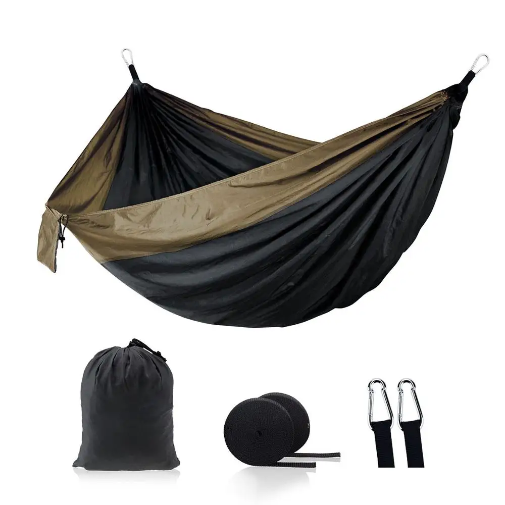 1-2 человека гамак для кемпинга мебель для отдыха и сна путешествия двойной высокопрочный гамак из парашютной ткани 270*140 см - Цвет: black light tan
