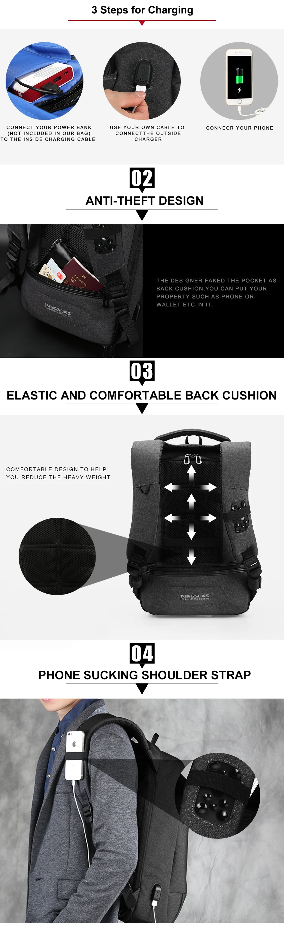 Kingsons KS3149W мужской рюкзак для 13 15,6 дюйм(ов) ноутбук рюкзак большой емкости Повседневный стиль сумка водоотталкивающий рюкзак