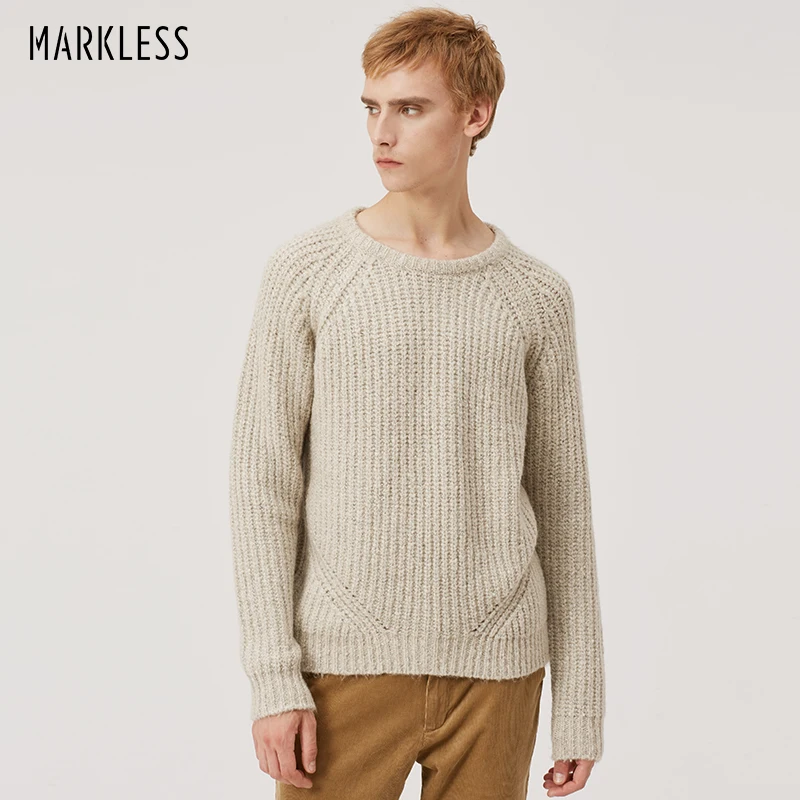 Markless Loose Pullover Sweater Men 2018 Winter Warm O neck Sweaters ...