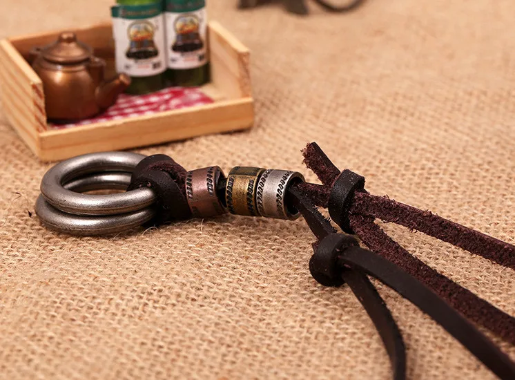 Genuine Leather Men Necklace Vintage Brown Men's Charms Pendant Accesorios Male Jewelry Sieraden (4)