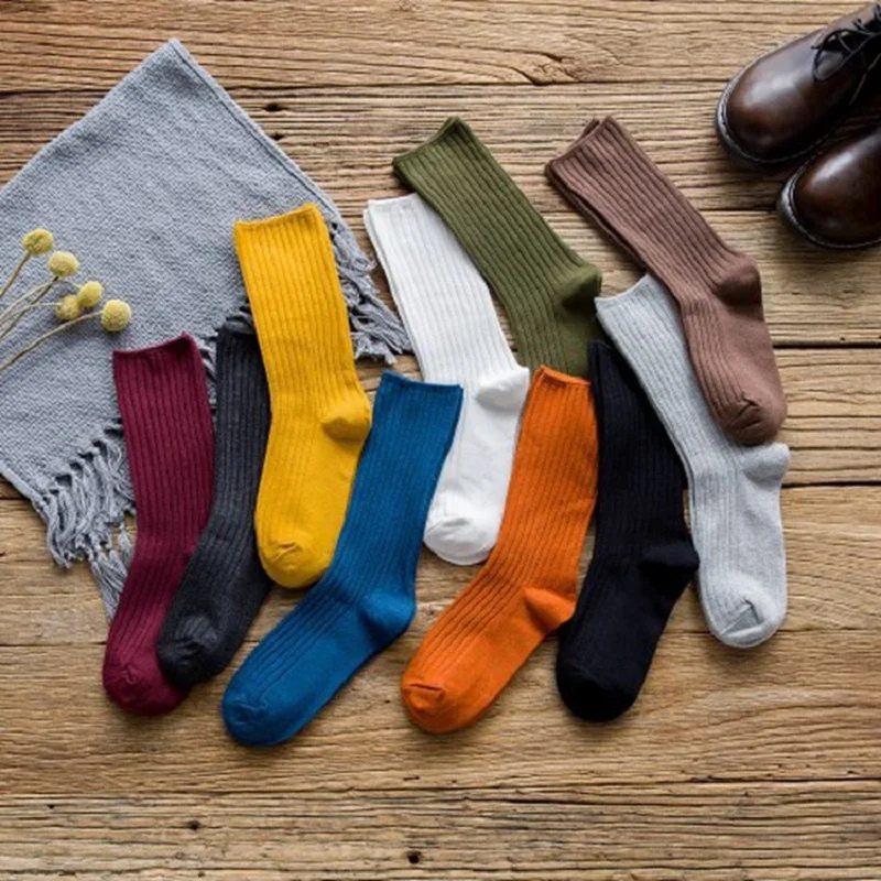 CHAOZHU/ г. Новое поступление, весенние однотонные Базовые носки в рубчик Модные Разноцветные хлопковые носки в японском стиле для школьниц