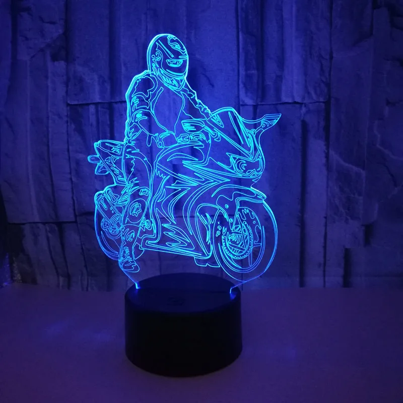 YIMIA Motorcyclists Model 3D Night Light USB Novelty Gifts 7 Colors Changing LED Desk Table Touch Base Lamp Kids Gift