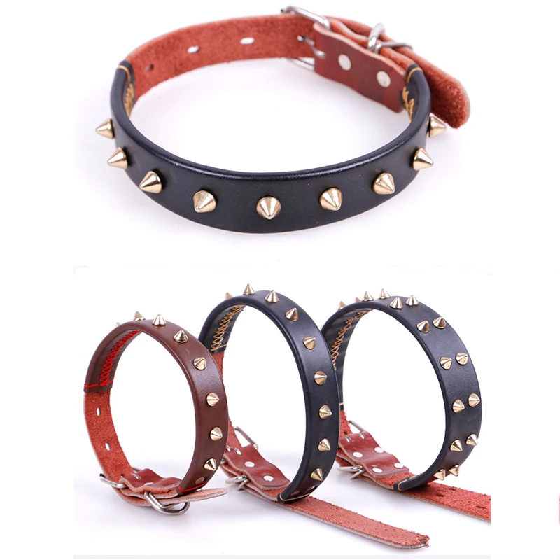 Pet Cat Dog Collar PU Leather Rivet Spiked Studded Adjustable Dog Neck