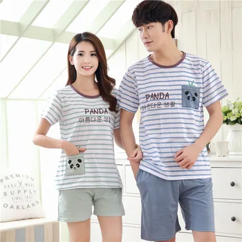 

New Summer Cotton Couples Pajamas Sets Cartoon Panda Men's Pajamas Sweet Girls Lounge Women Pyjama femme 3XL Home Clothing