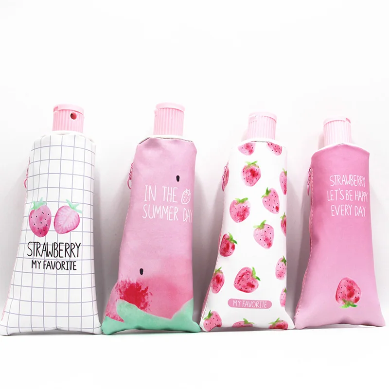 

Cute Strawberry Toothpaste PU Big Capacity Pencil Case With Pencil Sharpener Student Stationery Pen Bag Kid Gift School Supplies