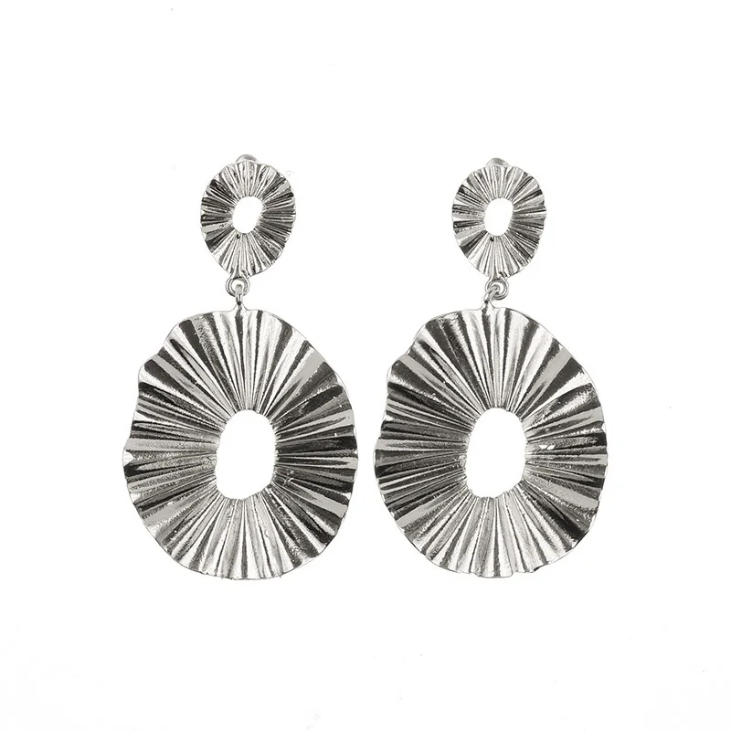 

Vintage Silver Color Dangle Earrings For Women ZA Statement Earring 2019 Round Geometric Earing Hanging Party Jewelry