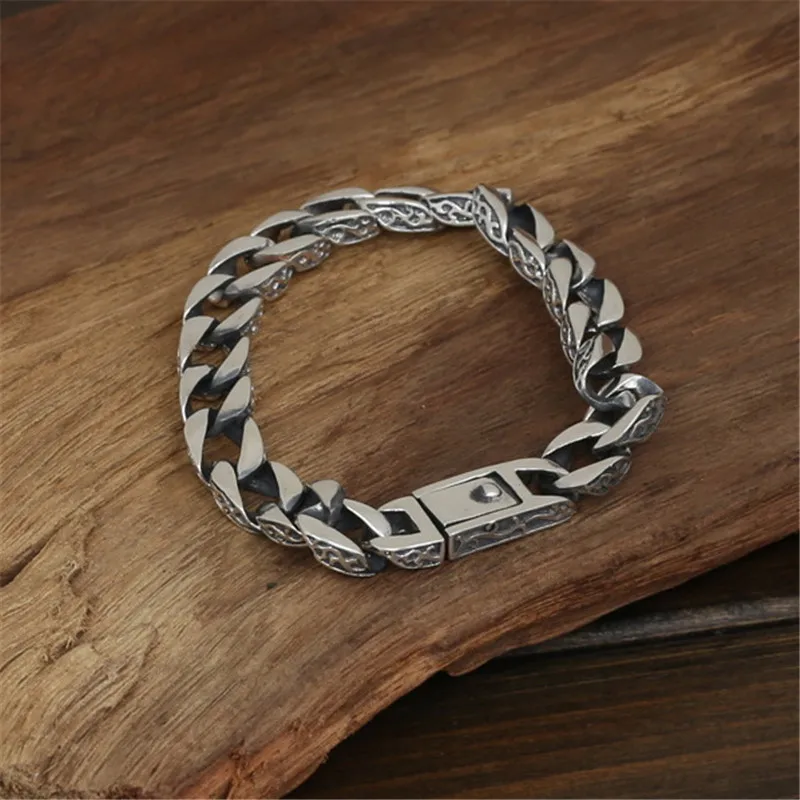 

Pure Silver 925 Vine Edge Heavy Link Chain Bracelet For Men 100% Real Sterling Silver 925 Cool Fashion Mens 925 Silver Jewelry